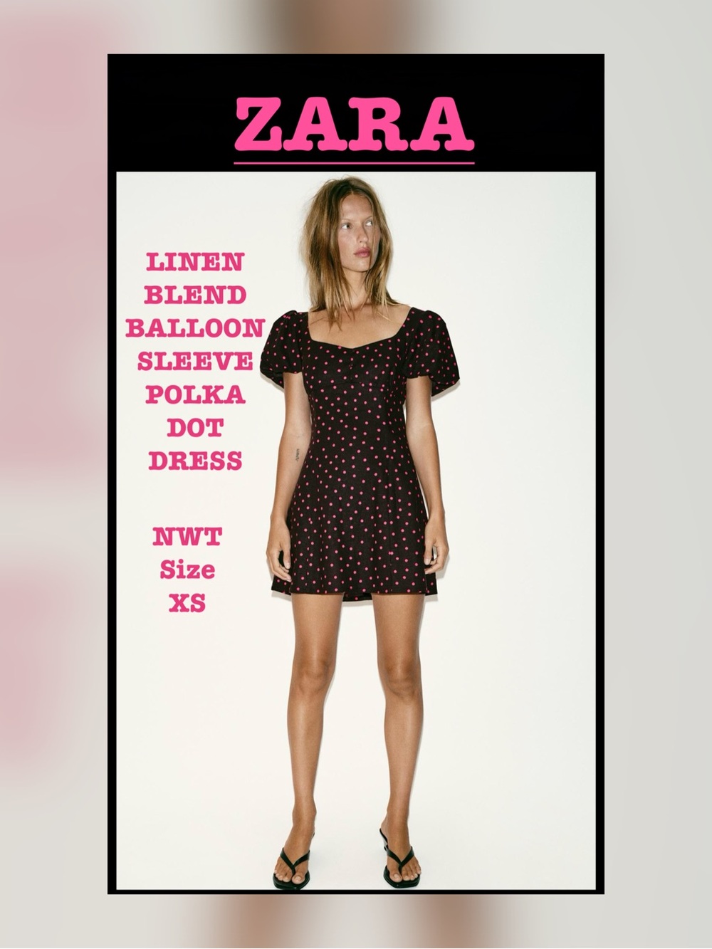 ZARA Black Mini Dress with Pink Polka Dots